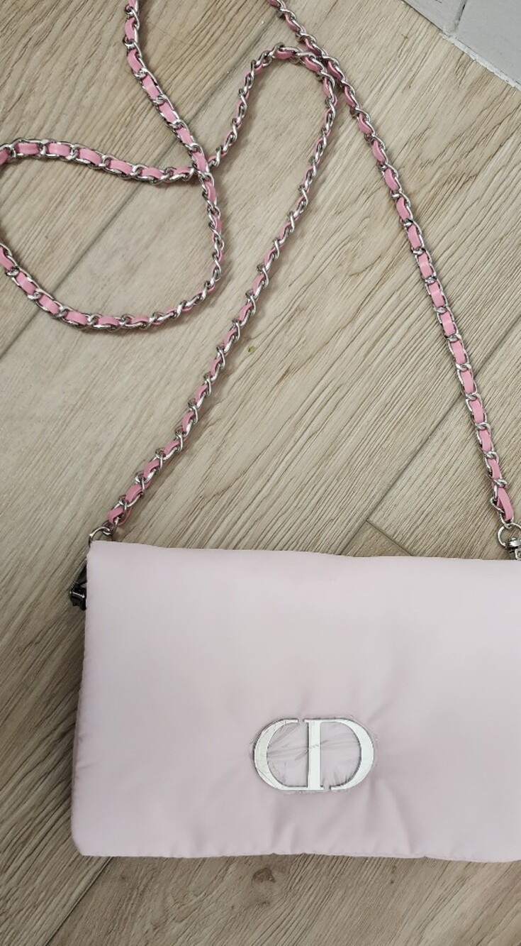 Christian Dior Puffy Pouch Pink Novelty Clutch Bag CD Logo Long Chain Strap - Picture 6 of 9